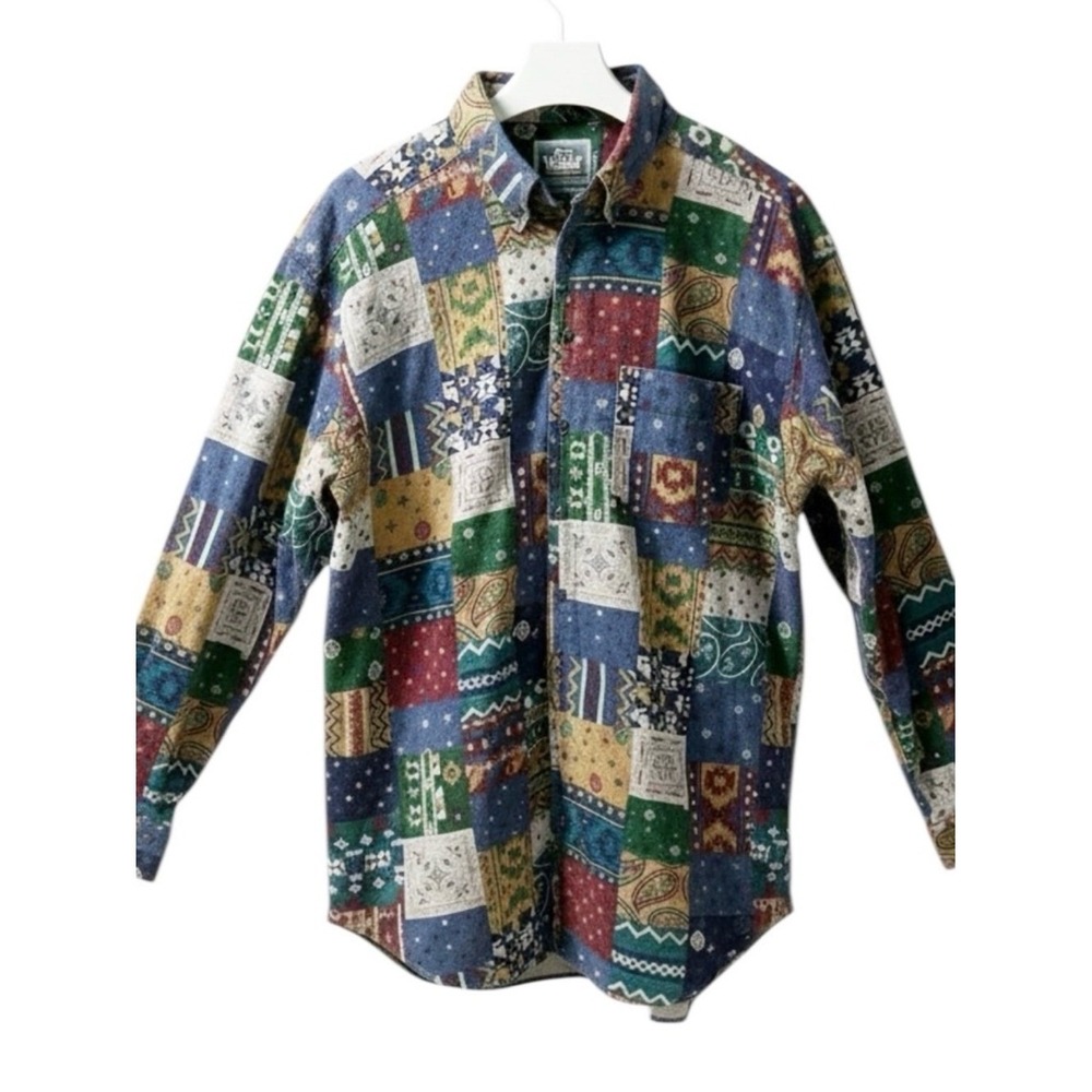 VTG Woolrich Men's XL Flannel Aztec Southwestern Patchwork Button-Down Shirt